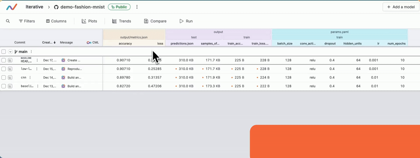 Showing and hiding columns